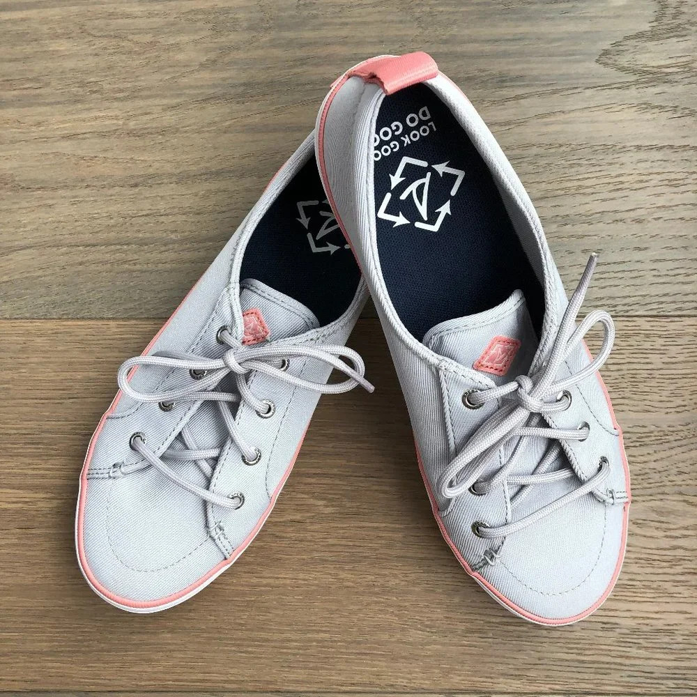 Sperry Crest Vibe SeaCycled Lace Up Casual Neutral Sneakers Grey Pink Sz 9 NWOT